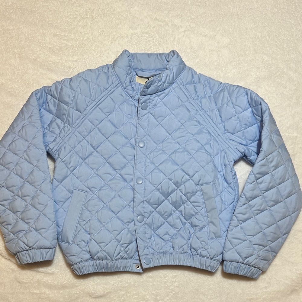 NWOT Amazon baby Blue Quilted button down bomber Jacket S(6-7)